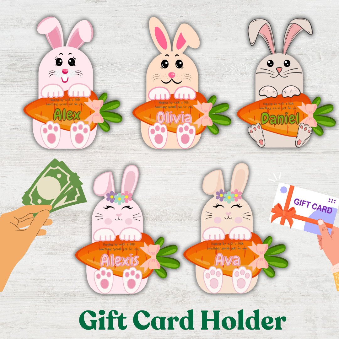 Carte-cadeau ou porte-monnaie lapin de Pâques - Téléchargement numérique instantané modifiable comprenant 5 styles