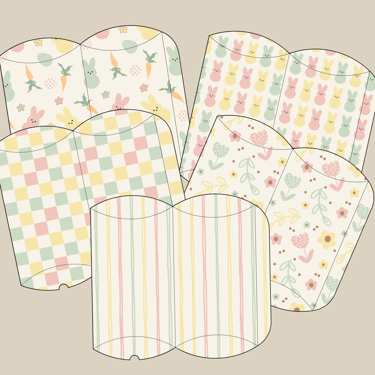 Easter Patterns Cute Pillow Boxes Bunny Egg Hunt and Party Goody Bags Children and Adults