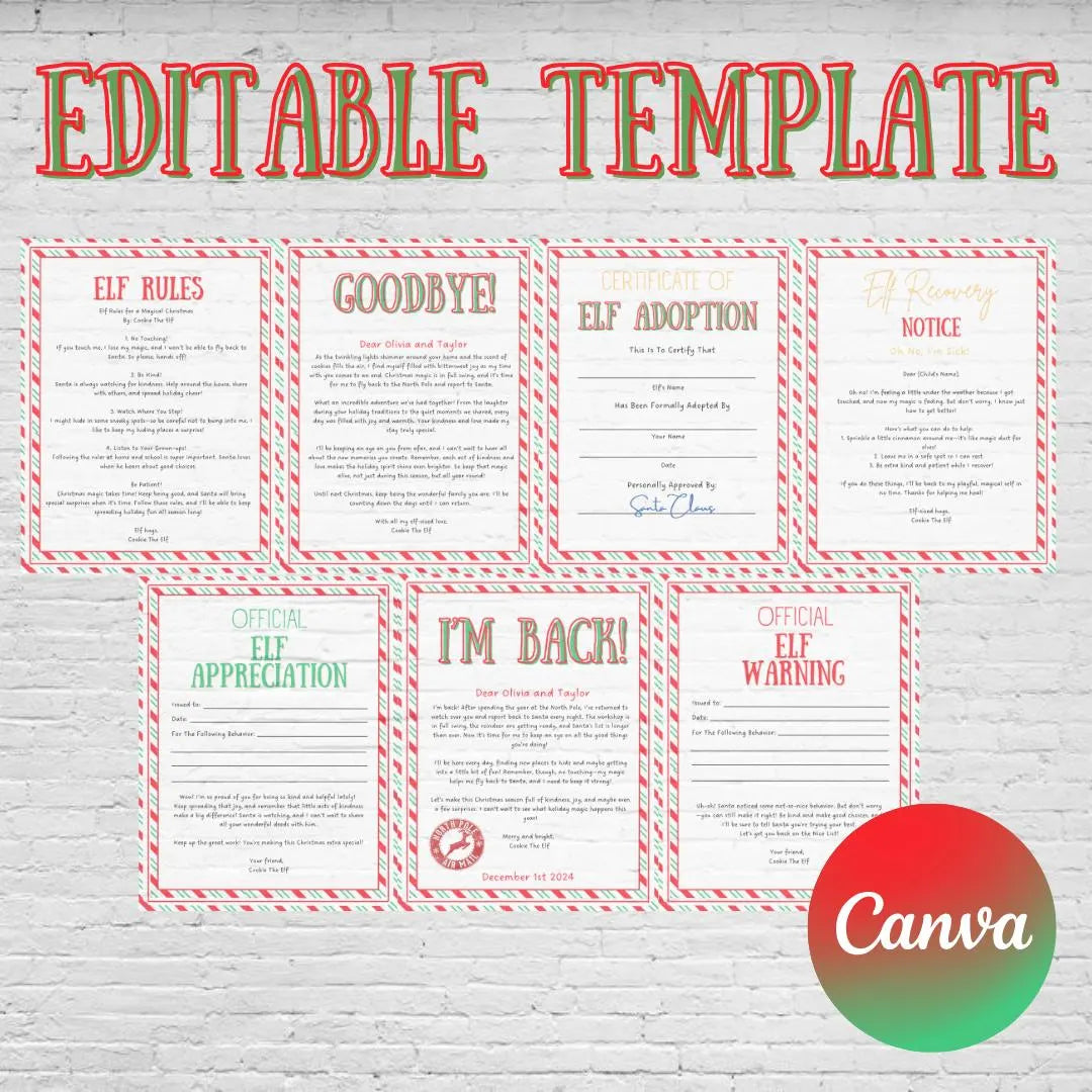 Customizable Elf Letters, Canva Editable Template, Christmas Elf Props, Welcome Holiday Elf letter, Elf Adoption, Santa Letter Printables