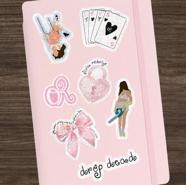 11 pc Music Pink Sticker Pack, Pop star Collectable Decals, Kids teens music gift decoration, Glossy Holographic Waterproof Stickers
