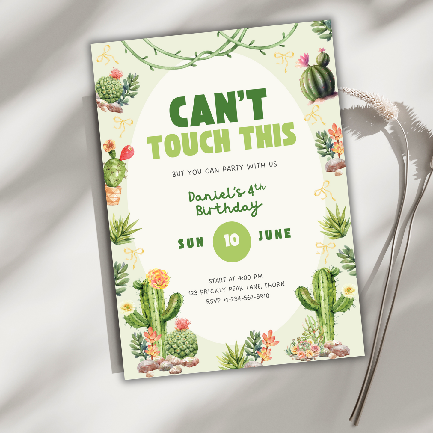 Cactus Theme Birthday Party Invitation Succulent Theme Invites Desert Chic