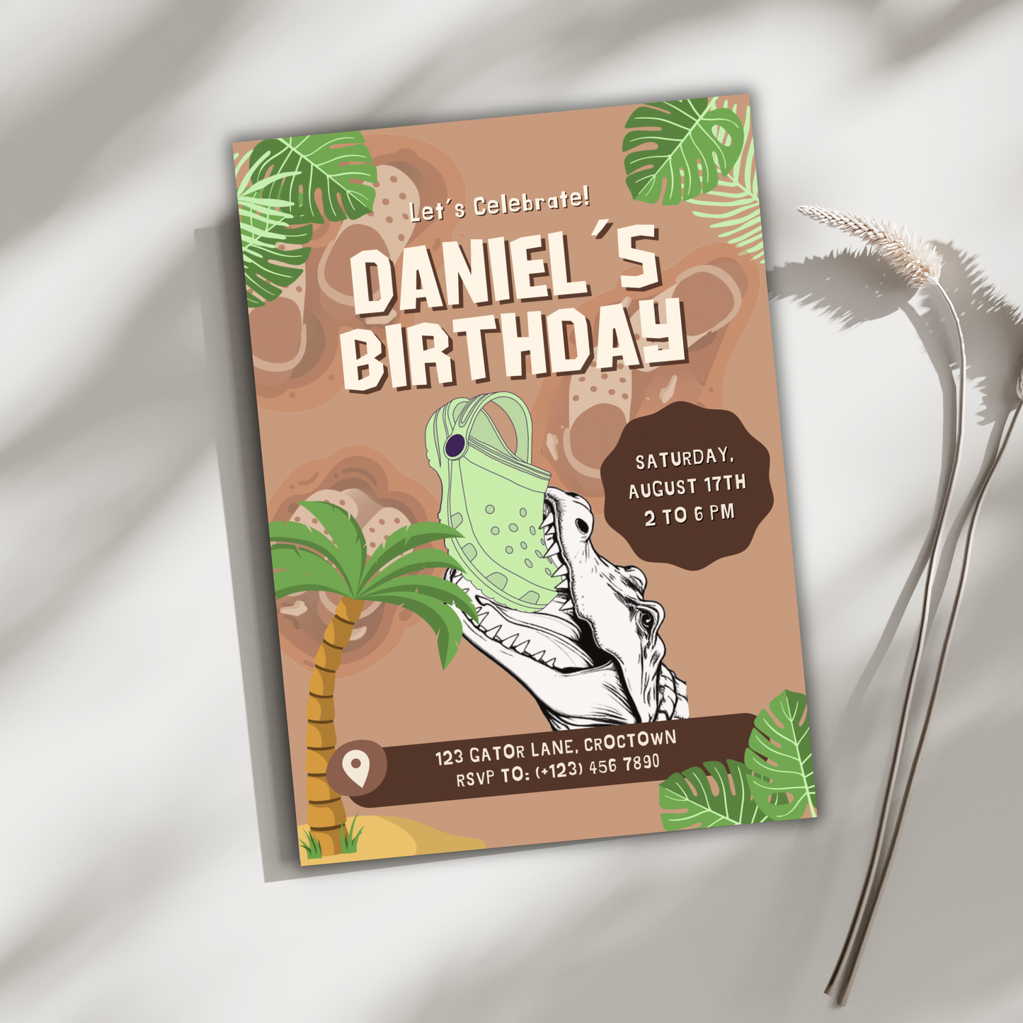 Editable Croc Birthday Party Invitation Canva Template Personalized Digital Download