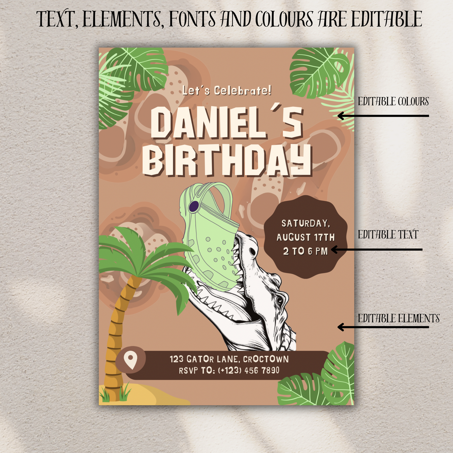 Editable Croc Birthday Party Invitation Canva Template Personalized Digital Download
