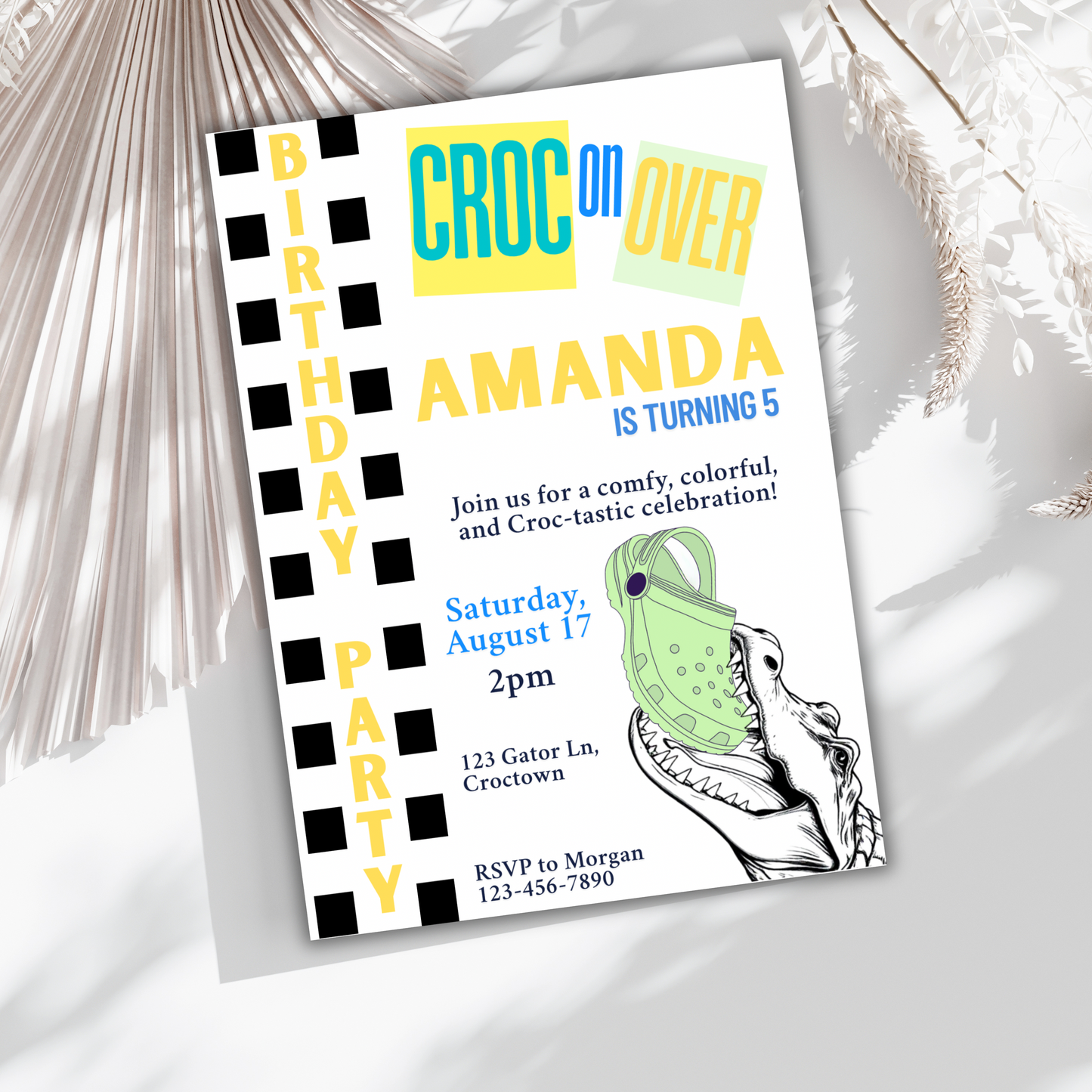 Croc Birthday Party Invitation Thank You Tags Instant Personalized Editable Template