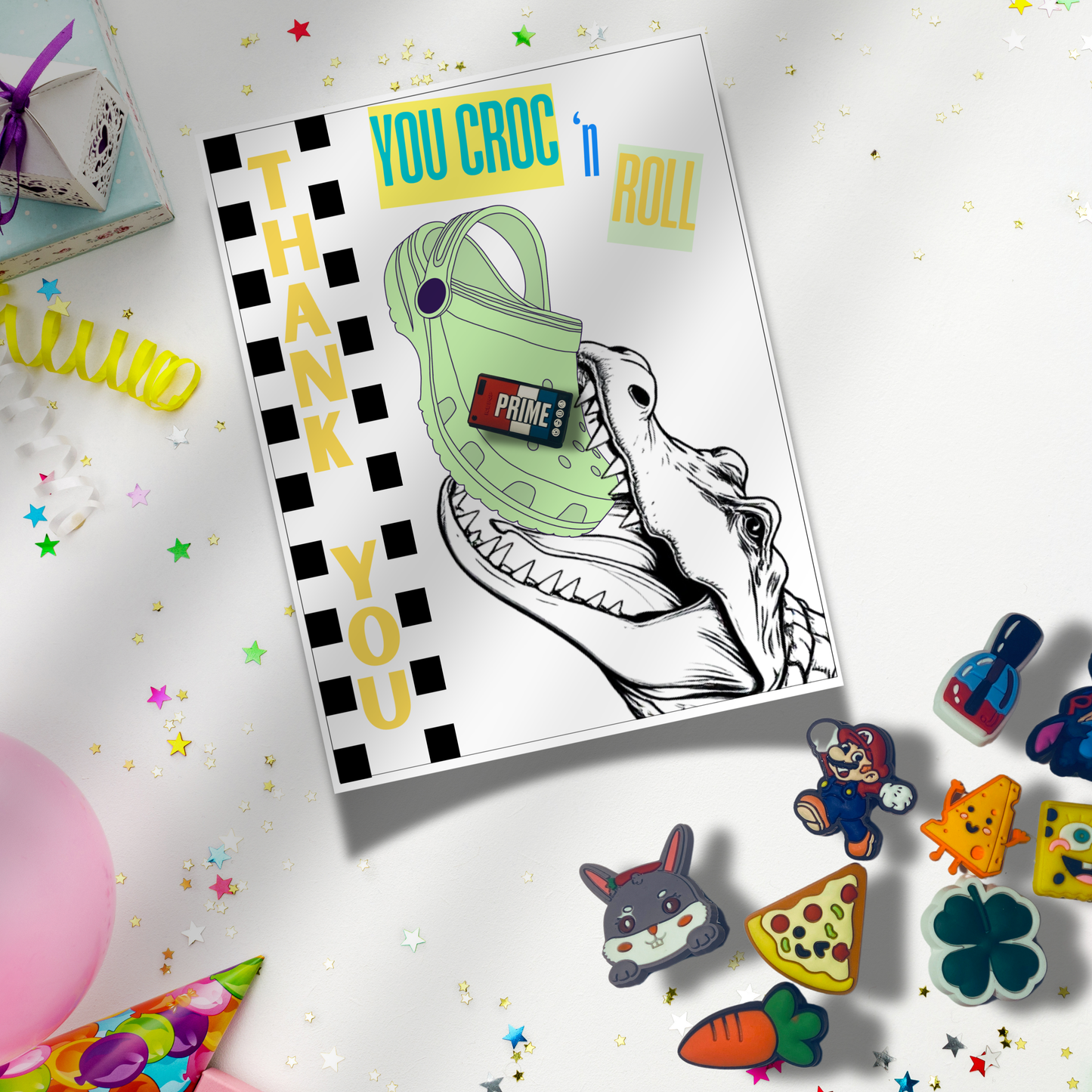 Croc Birthday Party Invitation Thank You Tags Instant Personalized Editable Template