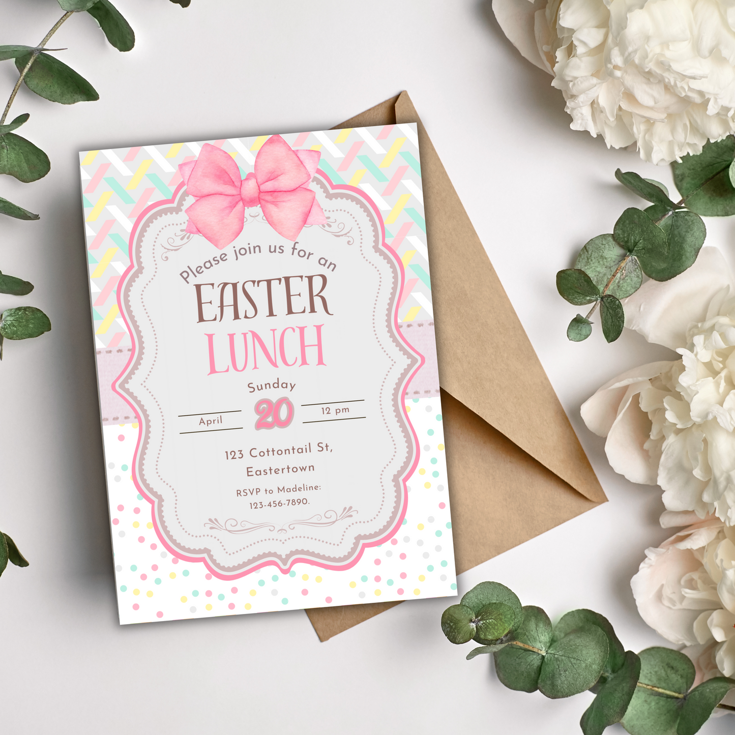 Invitations de Pâques personnalisables | Téléchargement numérique modifiable pour chasse aux œufs, brunch et dîner | Modèles Canva imprimables – Personnalisés et prêts à l'emploi !