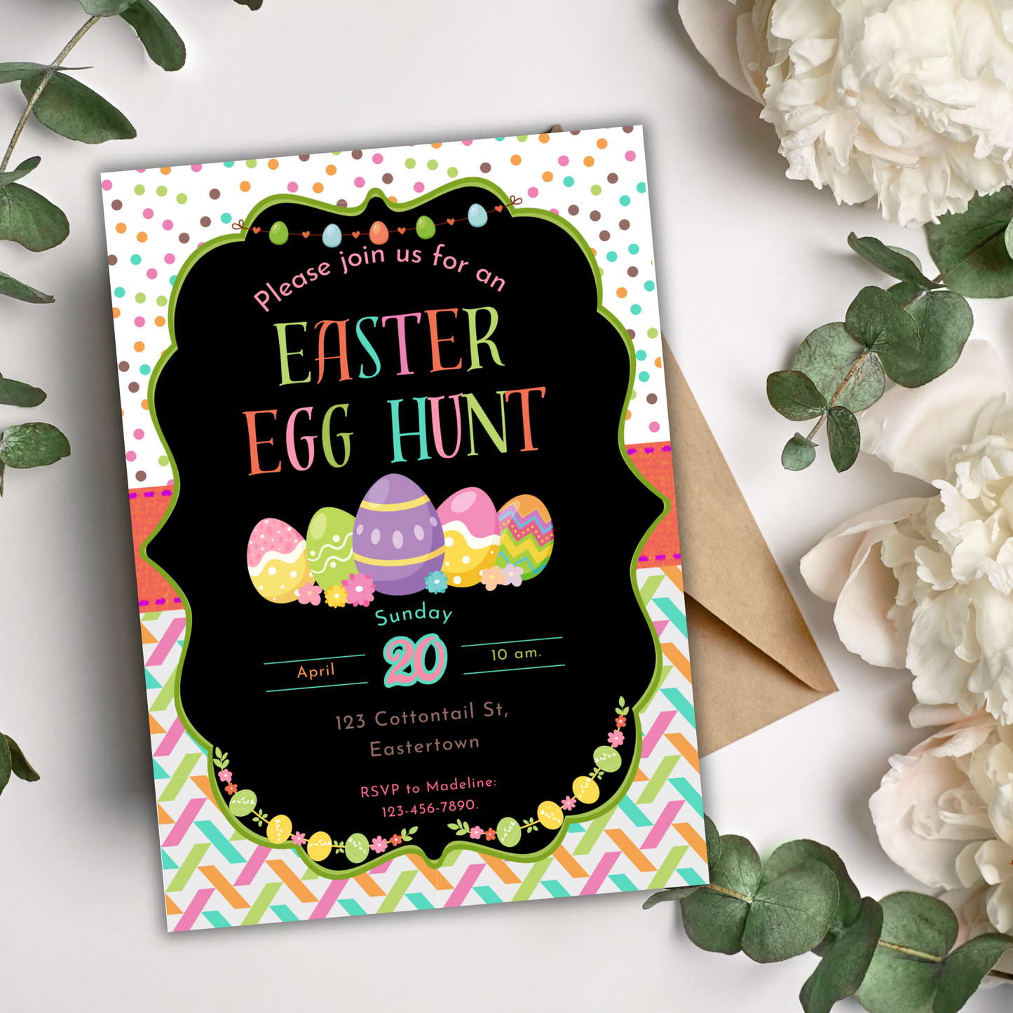 Easter Egg Hunt & Brunch Lunch Invitations | Editable Digital Download | Customizable Canva Templates for Lunch, Dinner & More!