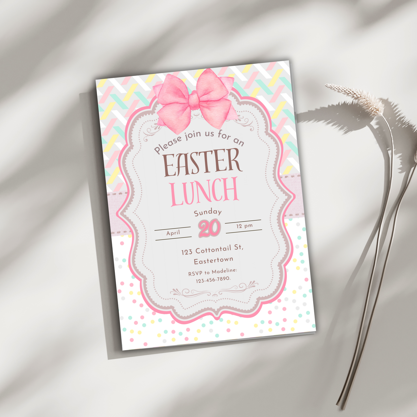 Invitations de Pâques personnalisables | Téléchargement numérique modifiable pour chasse aux œufs, brunch et dîner | Modèles Canva imprimables – Personnalisés et prêts à l'emploi !
