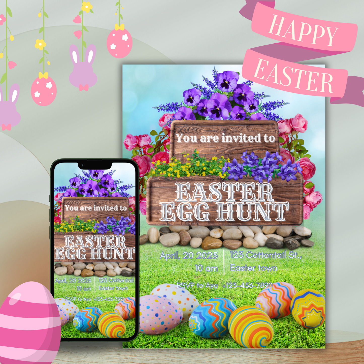 Customizable Easter Egg Hunt Invitations | Editable Digital Download for Lunch, Brunch, & Dinner | Printable β Personalized Ready to Use!