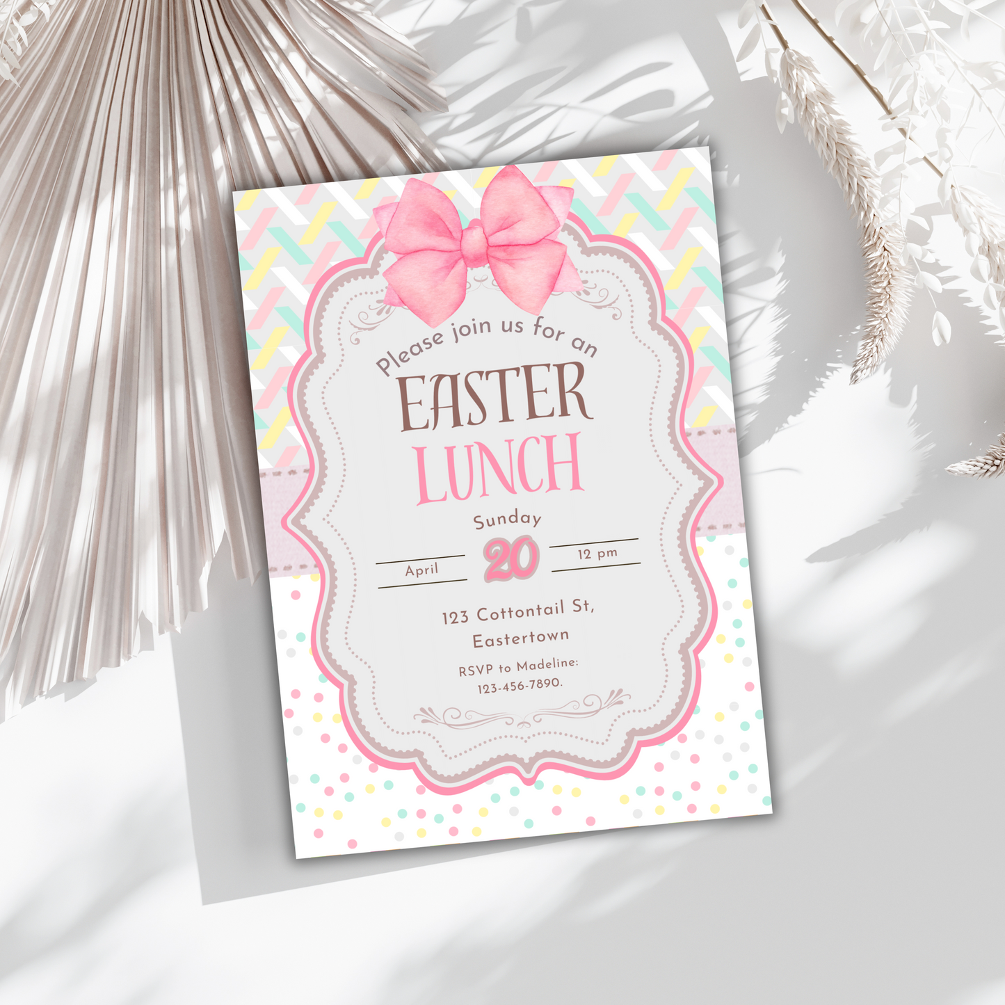 Invitations de Pâques personnalisables | Téléchargement numérique modifiable pour chasse aux œufs, brunch et dîner | Modèles Canva imprimables – Personnalisés et prêts à l'emploi !