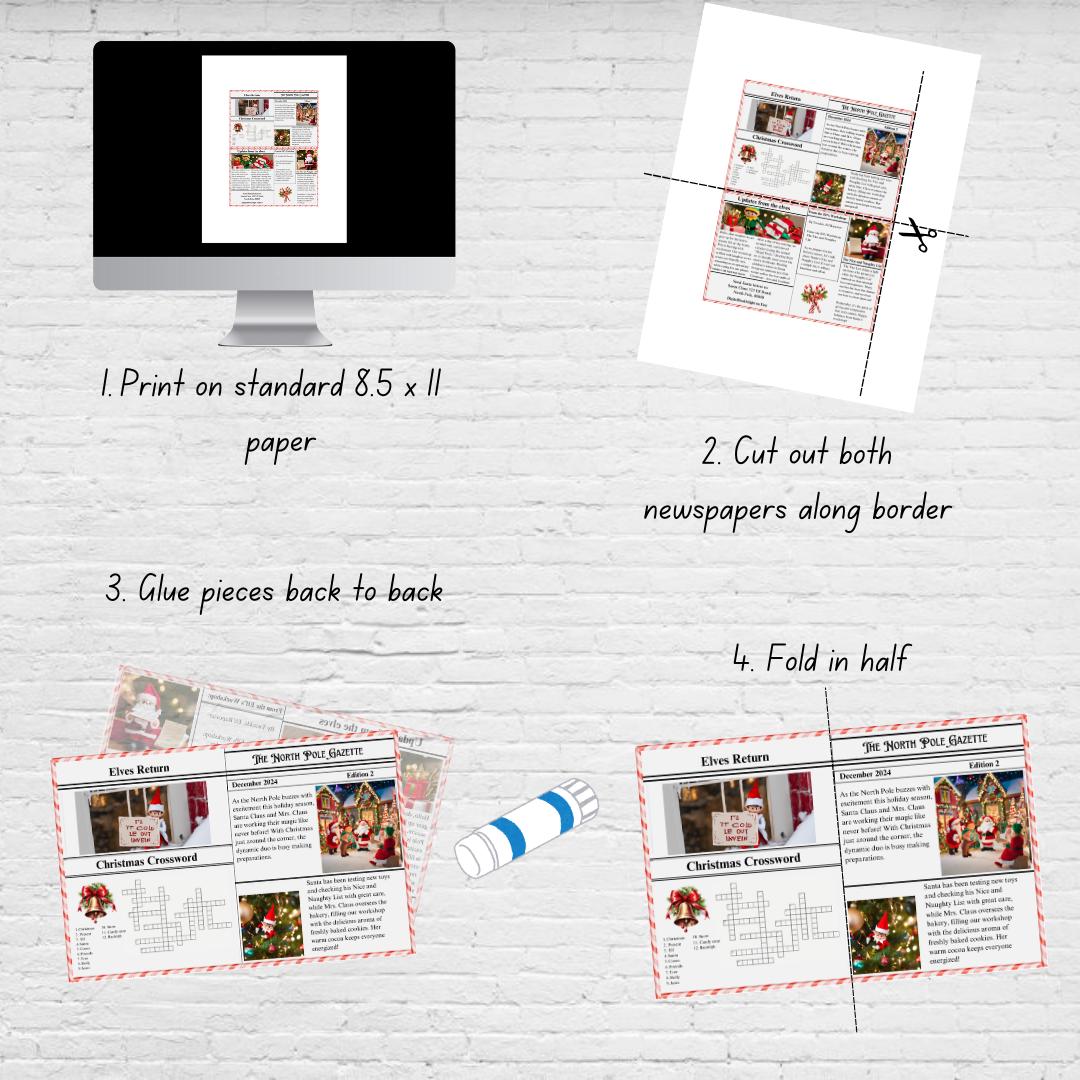 Holiday Magical Elf Newspaper, Miniature Prop, Digital Download File Printable