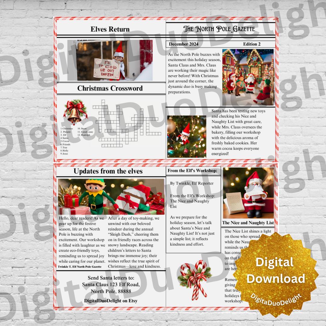 Holiday Magical Elf Newspaper, Miniature Prop, Digital Download File Printable