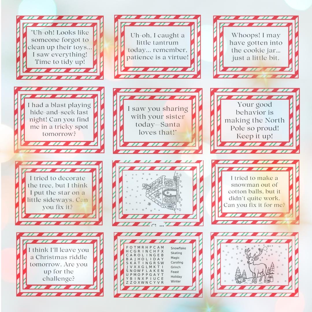 Holiday Elf notes cards activities bundle, Miniature Prop Kit Digital Download File Printable customizable Christmas Holiday ELF ideas