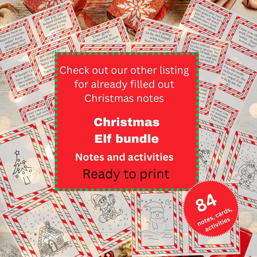 Editable Christmas notes, template for Christmas Elf cards notes props activities printable Canva link holiday family activities labels