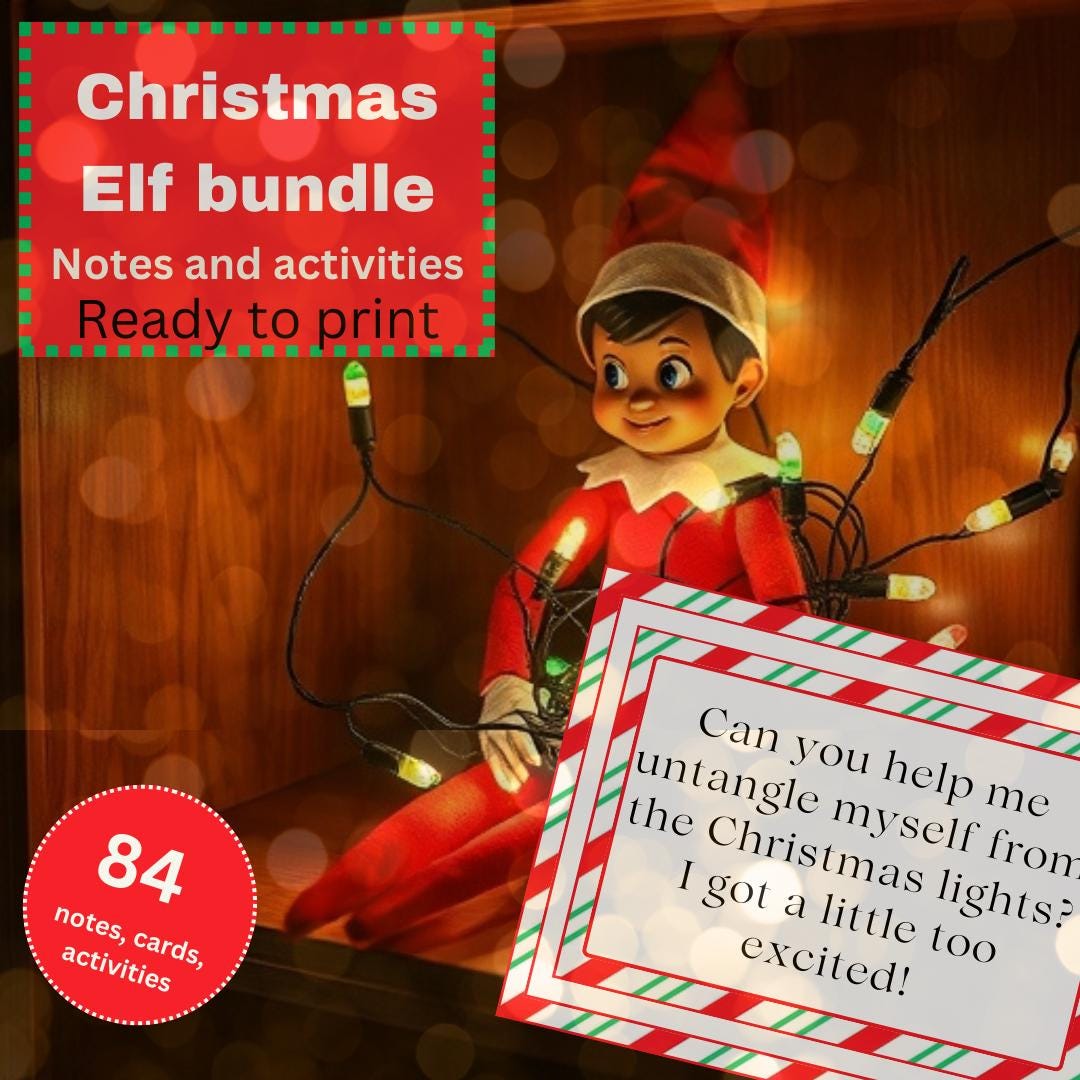 Holiday Elf notes cards activities bundle, Miniature Prop Kit Digital Download File Printable customizable Christmas Holiday ELF ideas