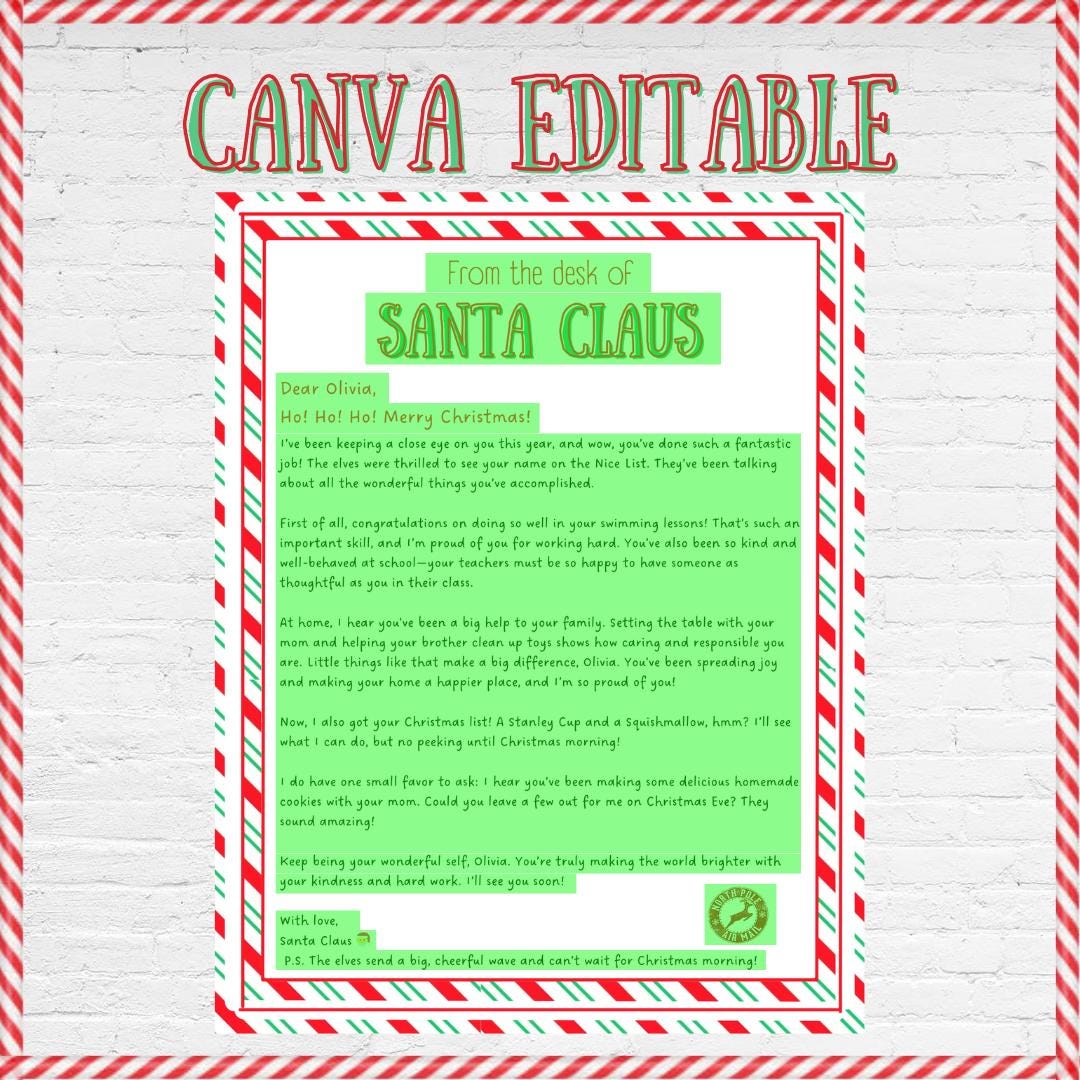 Customizable Santa Claus Letter Canva Editable, Christmas elf, Santa reply postal mail with Envelope Printable. Minimalistic, holiday fun