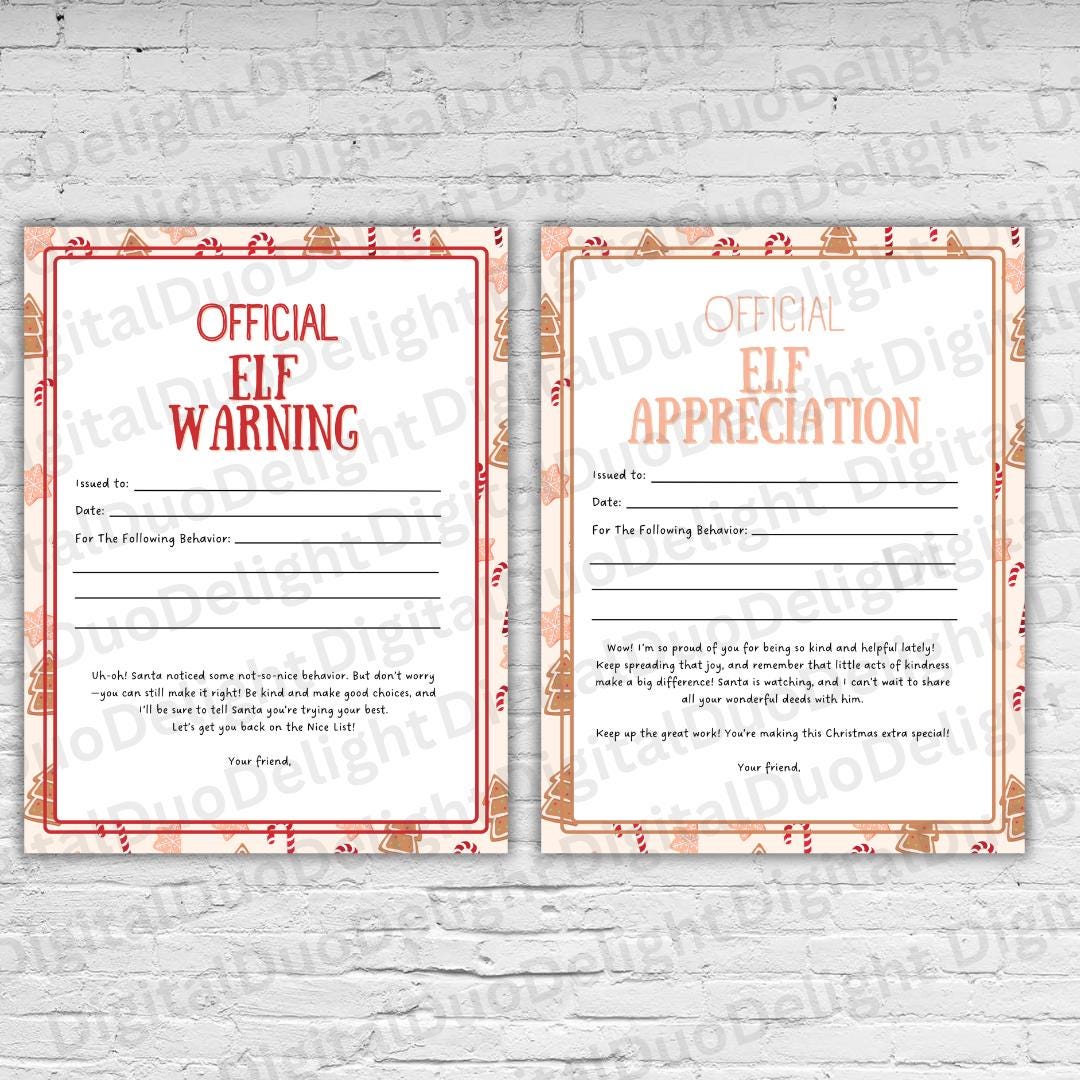 Elf WARNING/APPRECIATION Letters, behaviour letter for children, Holiday, Christmas printable PDF, Santa Naughty Nice list, Minimalist Beige