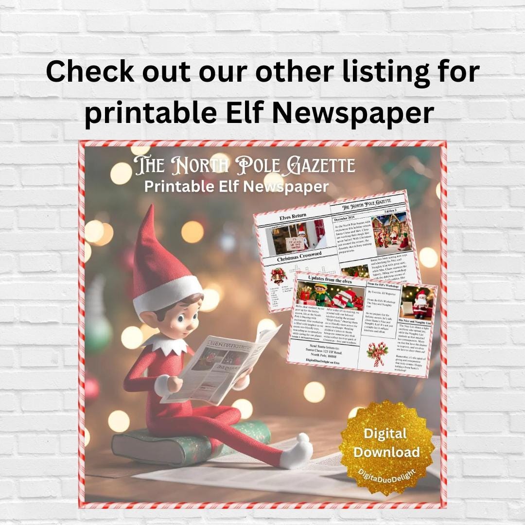 Editable Customizable Personalized Holiday Elf Newspaper, Miniature Prop, Digital Download File Printable Christmas Elf ideas template