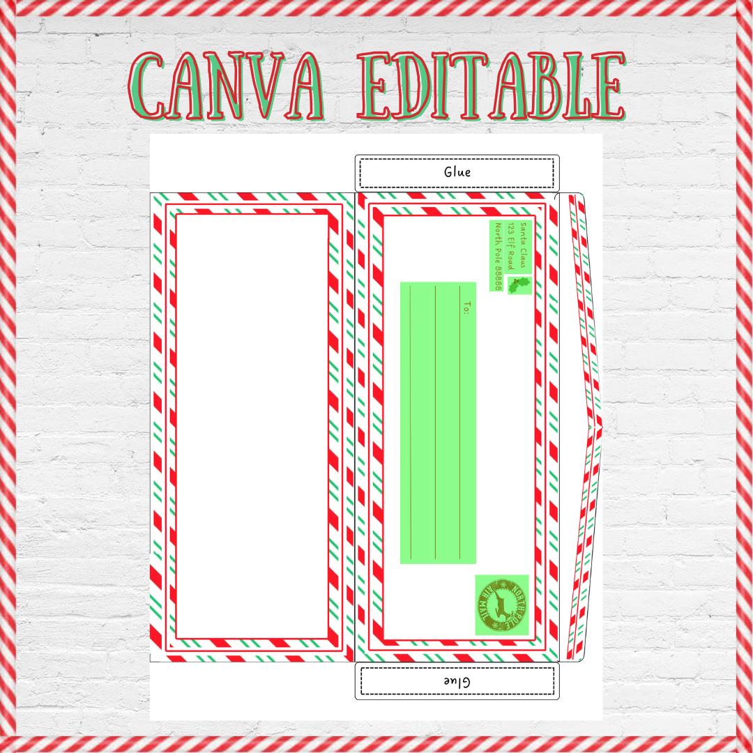 Customizable Santa Claus Letter Canva Editable, Christmas elf, Santa reply postal mail with Envelope Printable. Minimalistic, holiday fun