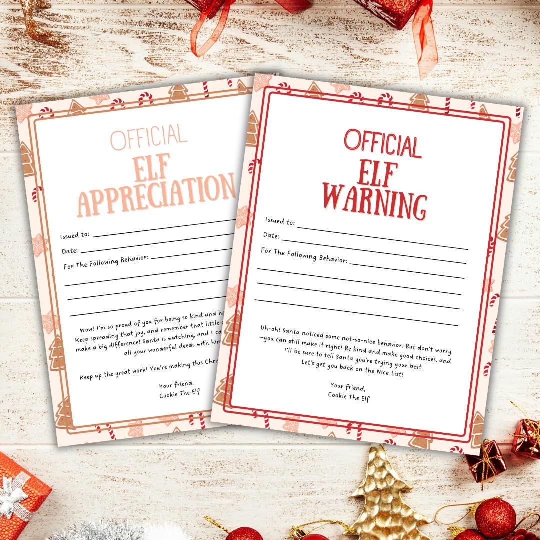 Elf WARNING/APPRECIATION Letters, behaviour letter for children, Holiday, Christmas printable PDF, Santa Naughty Nice list, Minimalist Beige