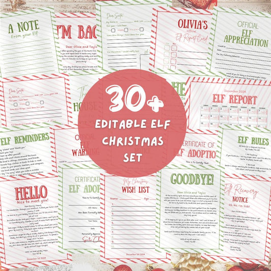 30+ Value set Elf Customizable letters, Christmas bundle, kids activities, Santa letter Wish list + Extras. Elf Set, editable, minimalist