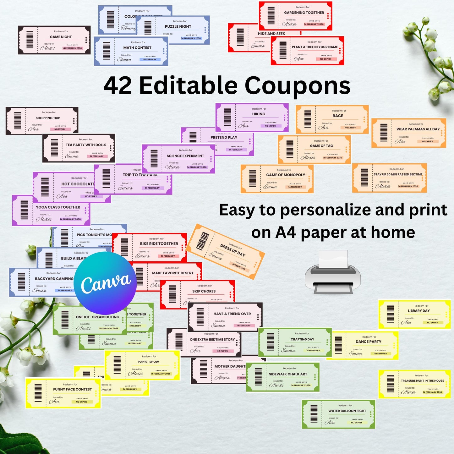 Customizable Editable Kids Coupons digital easy download birthdays Christmas anniversary valentines day gift ideas special events parties