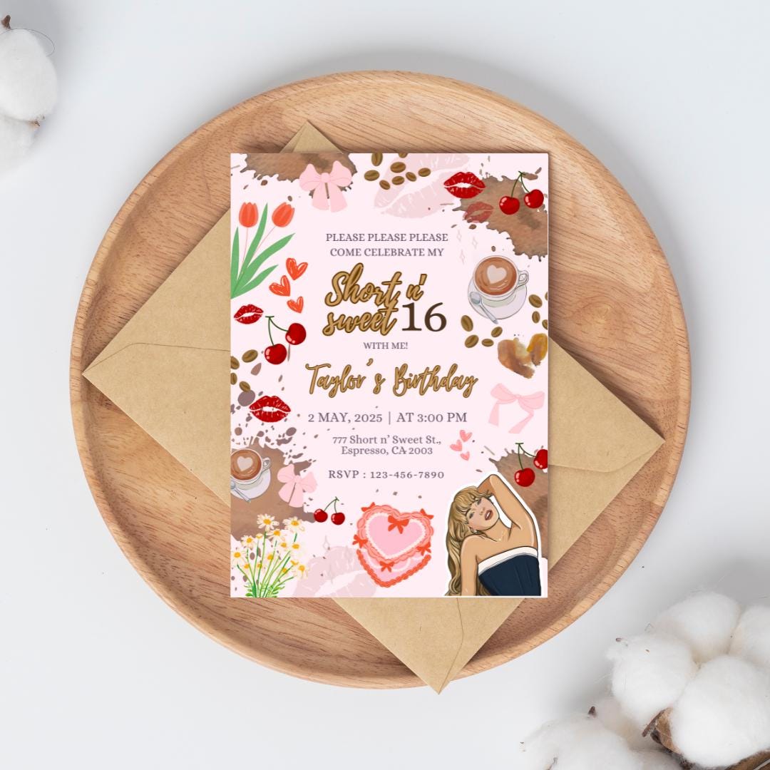 Sabrina Espresso Invitation, Birthday Pop Singer Inspired, Canva Editable Template, Kids Teens Adults party Invite, Sabrina Carpenter Theme