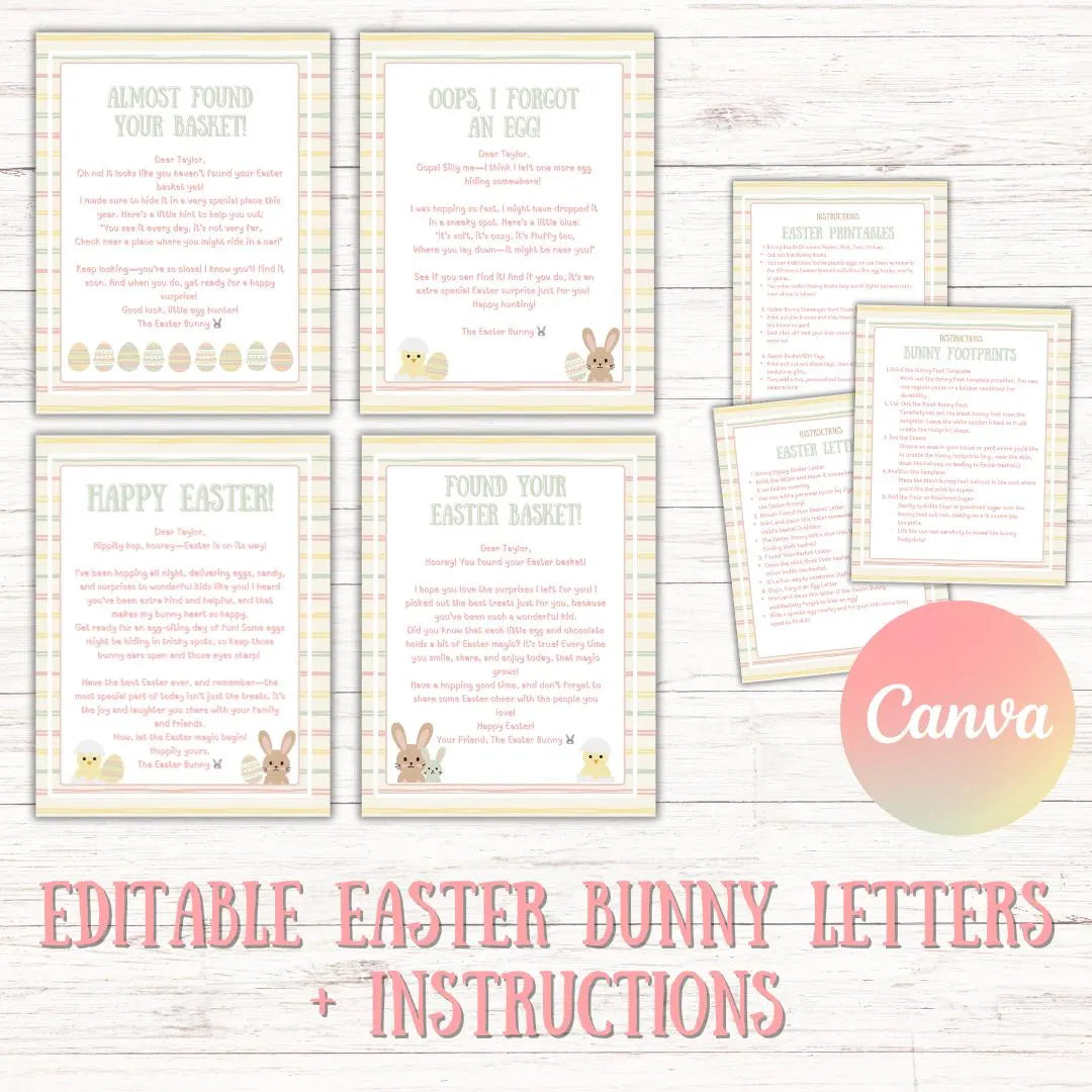 Easter Egg Hunt Bundle, 12+ Printable Easter Bunny Surprises, Letters Notes, Coupons, Kids/Teens Easter Activities, Editable, Personalized Custom