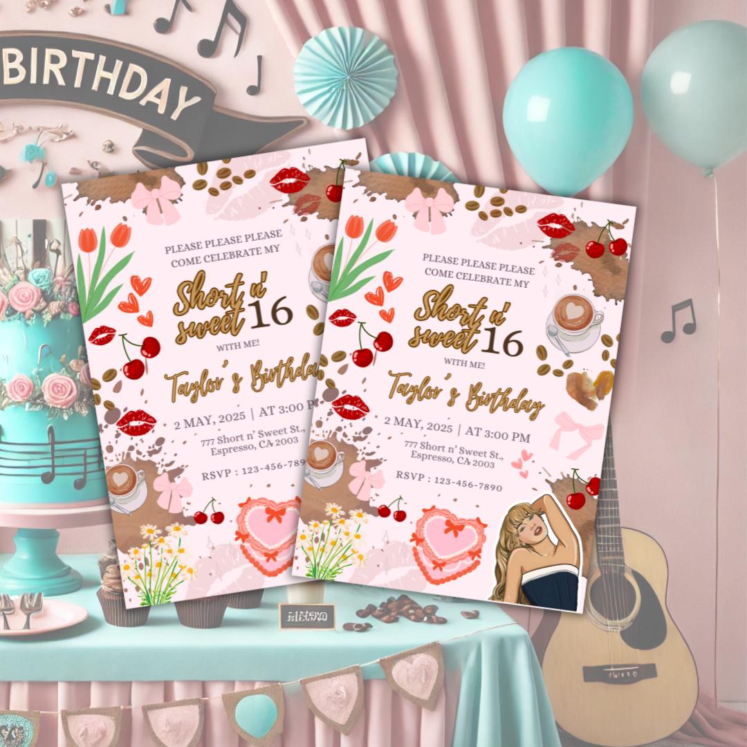 Sabrina Espresso Invitation, Birthday Pop Singer Inspired, Canva Editable Template, Kids Teens Adults party Invite, Sabrina Carpenter Theme