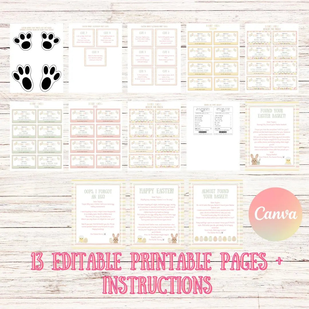 Easter Egg Hunt Bundle, 12+ Printable Easter Bunny Surprises, Letters Notes, Coupons, Kids/Teens Easter Activities, Editable, Personalized Custom