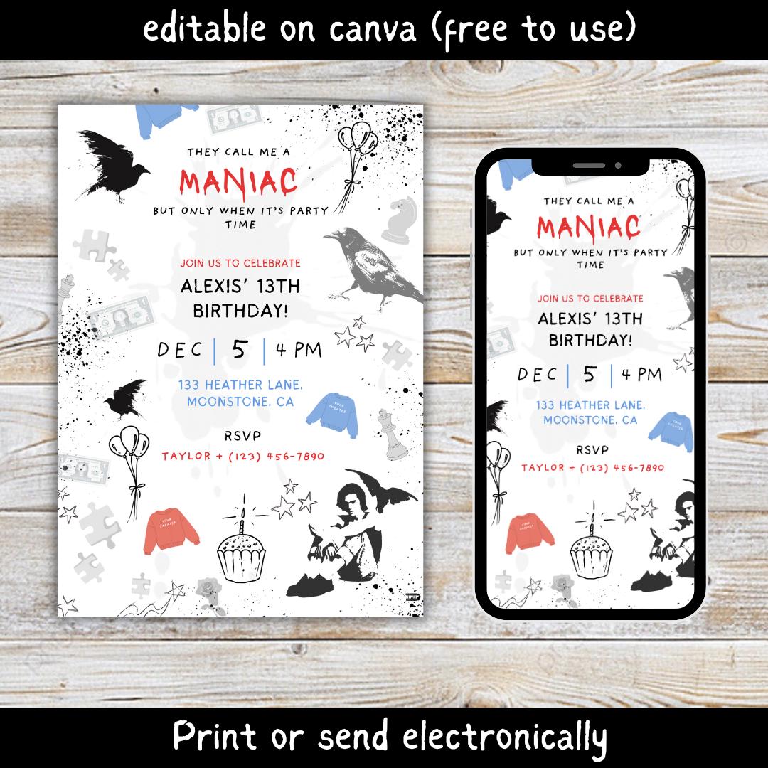 Custom Conan Gray Music Invitation, Kids Teen Party Decor, Maniac Song Pop star Printable, Canva Editable, Personalized Gift PDF