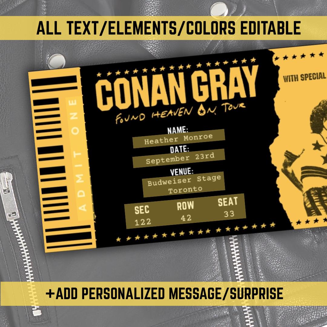 Editable Found Heaven Souvenir ticket, 3 pcs Conan Pop singer themed Gift, Printable Girls Boys gift PDF, Instant download Surprise Tour