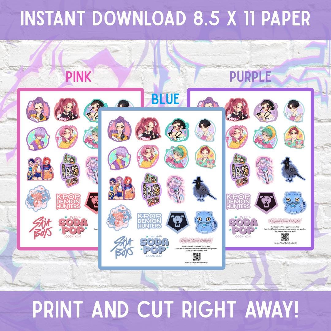 17 pcs K-pop Demon Cupcake toppers, Kids Party decor, Instant Download and print, HUNTRIX SAJA BOYS Fan Craft, Pdf