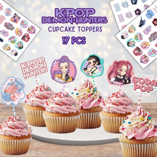 17 pcs K-pop Demon Cupcake toppers, Kids Party decor, Instant Download and print, HUNTRIX SAJA BOYS Fan Craft, Pdf