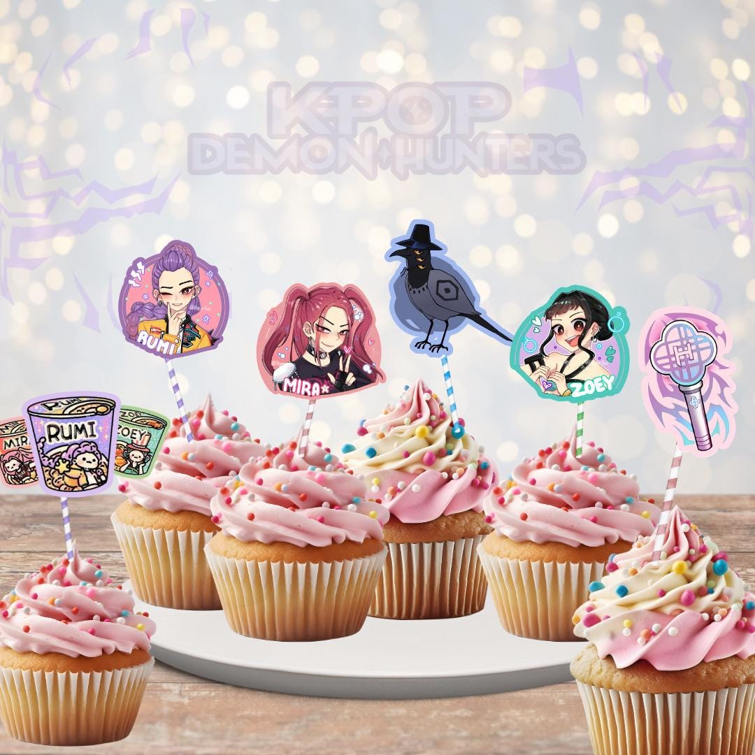 17 pcs K-pop Demon Cupcake toppers, Kids Party decor, Instant Download and print, HUNTRIX SAJA BOYS Fan Craft, Pdf