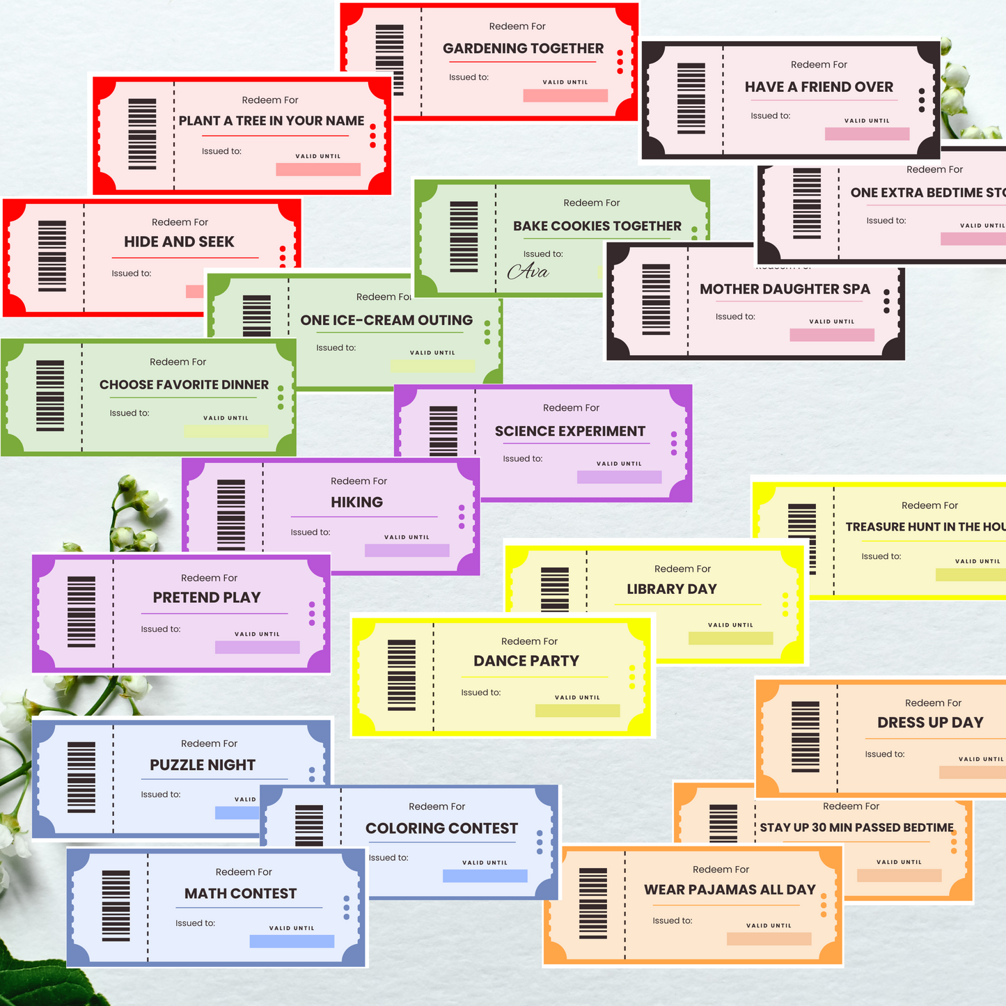 Printable Kids Coupons digital easy download birthdays Christmas anniversary valentines day gift ideas special events parties