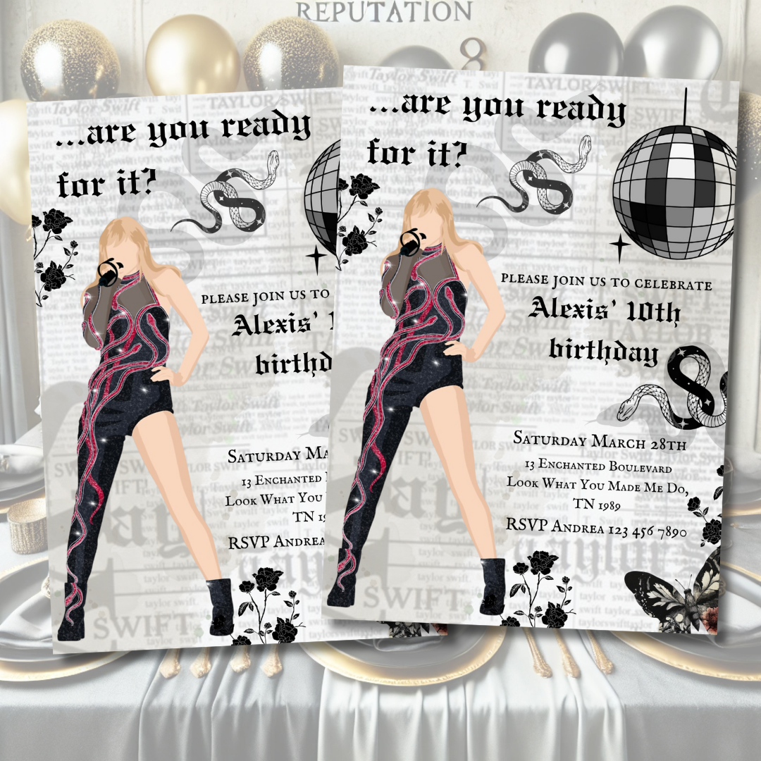Reputation Era Inspired by Taylor Swift Adult Teens Tweens Birthday party Invitation Canva template Printable editable customizable Digital Download