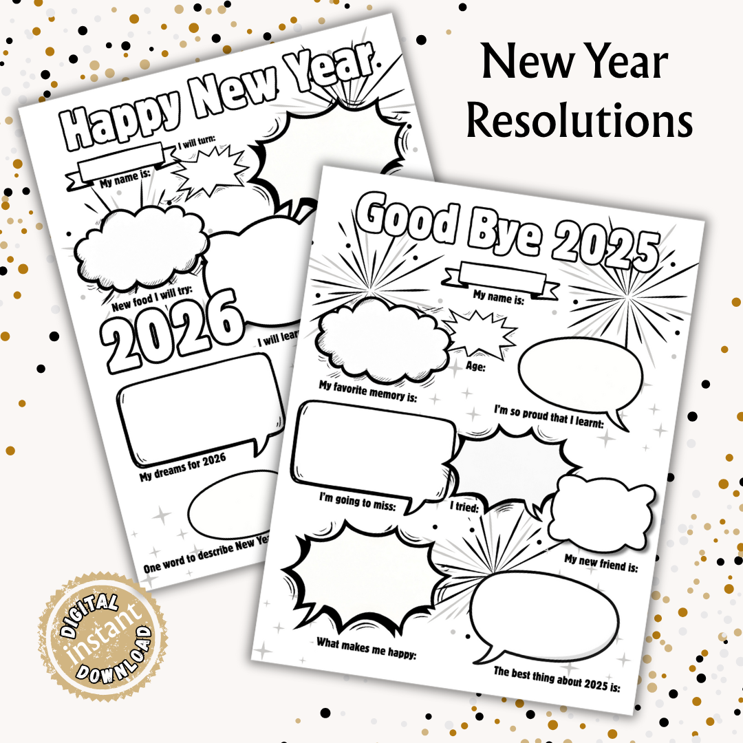 New Year Goals and Resolutions Printables Digital Download School Coloring Year in Review Vision Board (Copy)