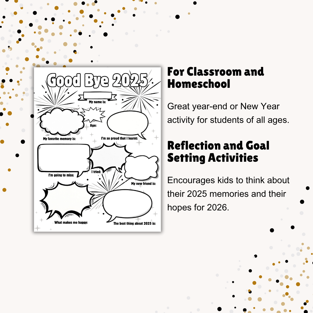New Year Goals and Resolutions Printables Digital Download School Coloring Year in Review Vision Board (Copy)