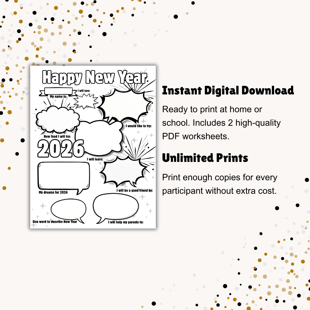 New Year Goals and Resolutions Printables Digital Download School Coloring Year in Review Vision Board (Copy)