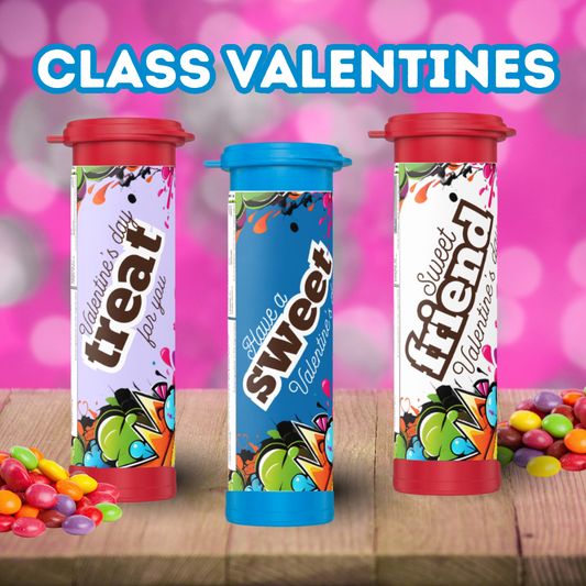School printable Class Valentines Candy Tube Labels Cards for friends on Valentine's Day Small gifts ideas