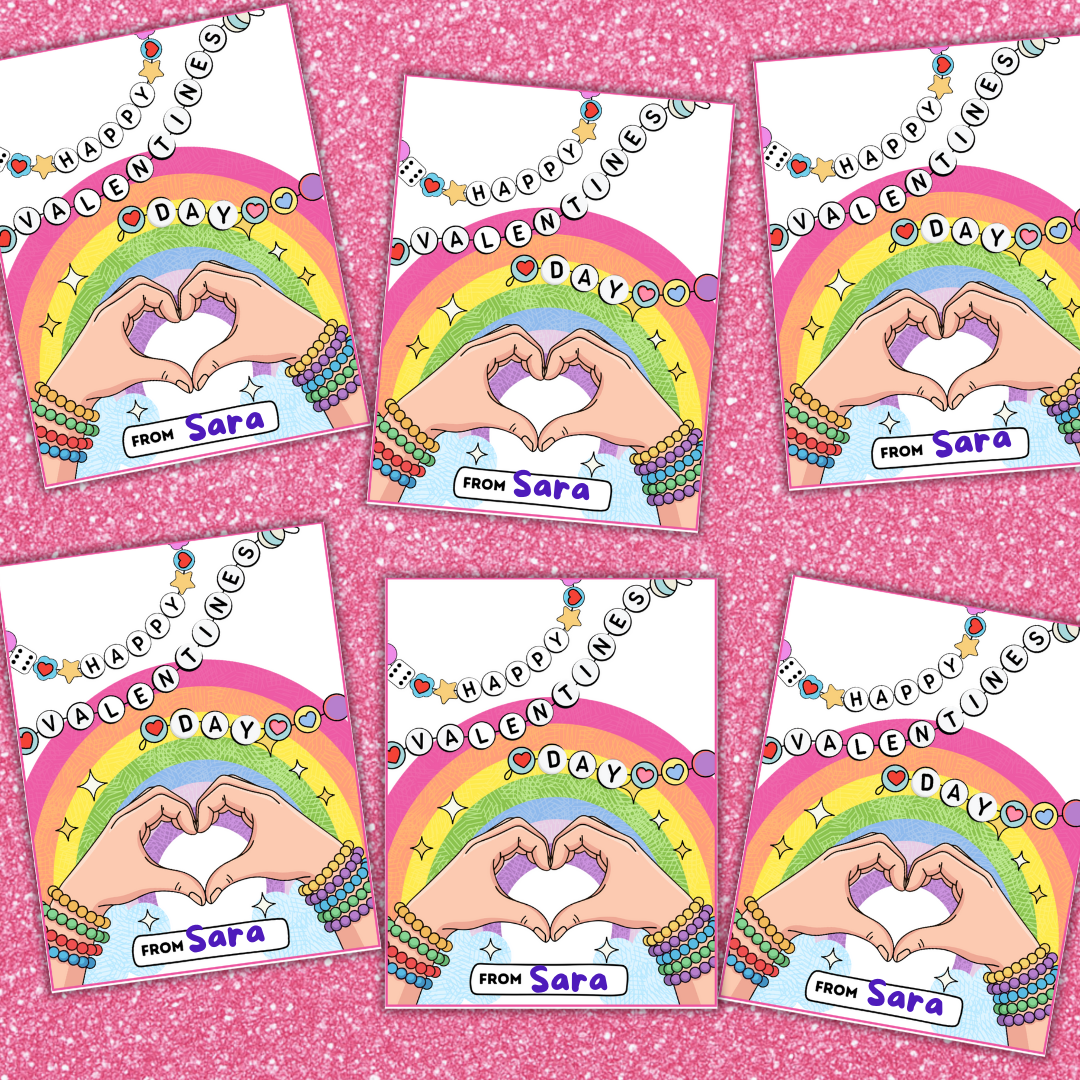 Valentine's Day Bracelet Cards School Class Gift DIY Kit Girls Small Loot Bag Favors Digital Download