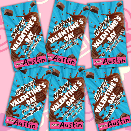 Kids Chocolates Valentine’s Cards, Tween, Teen School Boys Girls Valentines Day Gift. Printable PDF 12 Designs