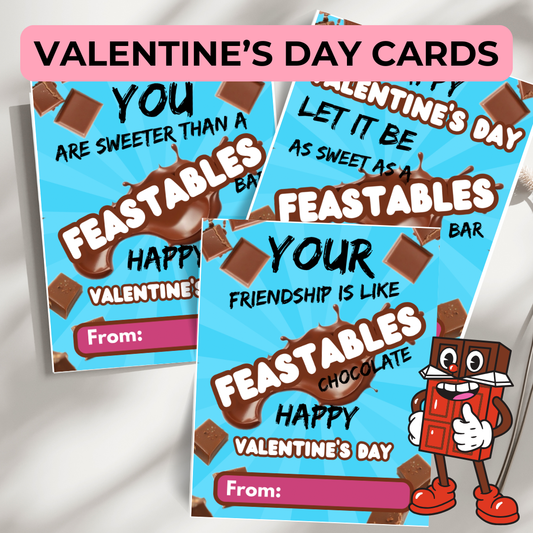 Class Feastables Valentines Cards for friends and classmates. Valentine's Day Chocolate treats teen tween