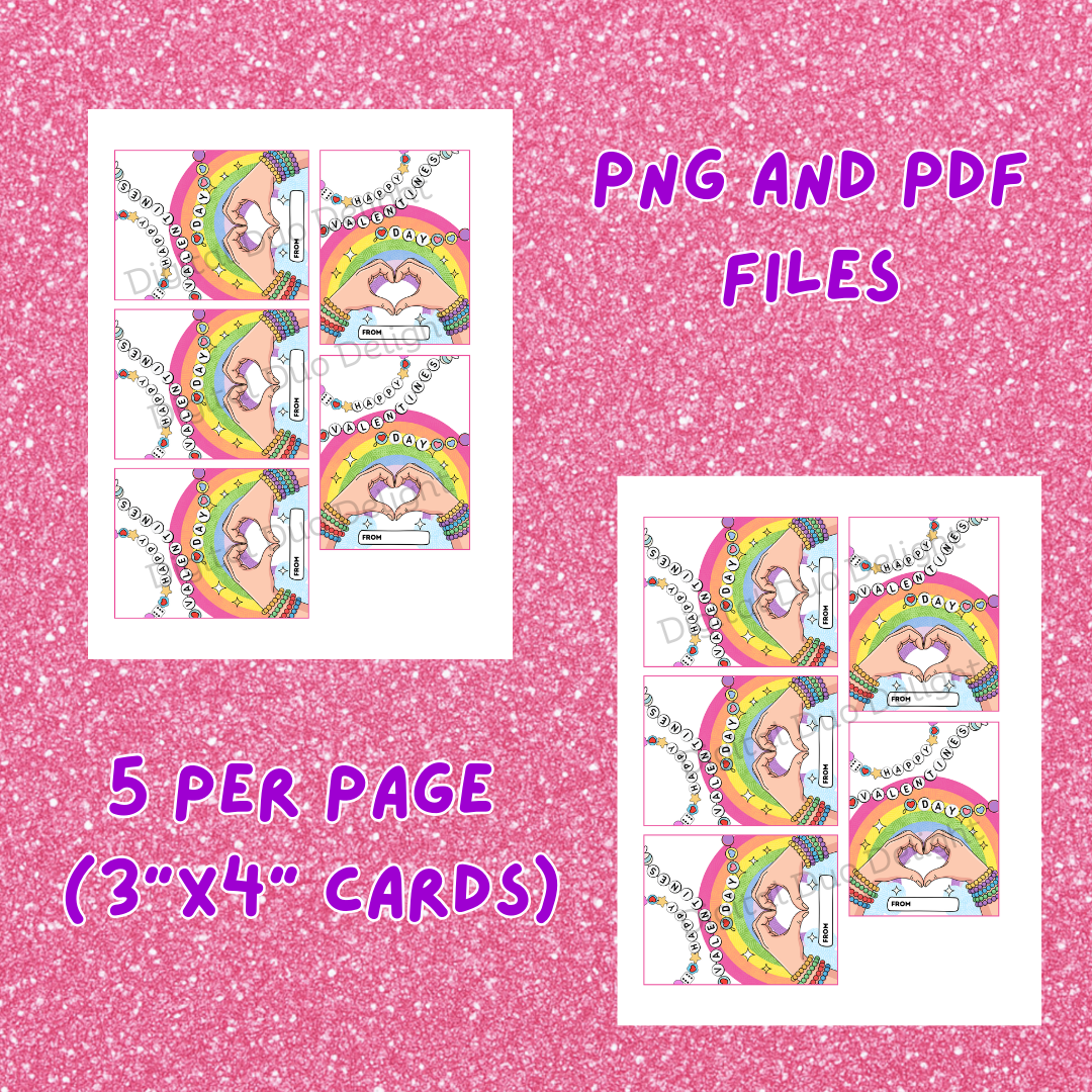 Valentine's Day Bracelet Cards School Class Gift DIY Kit Girls Small Loot Bag Favors Digital Download