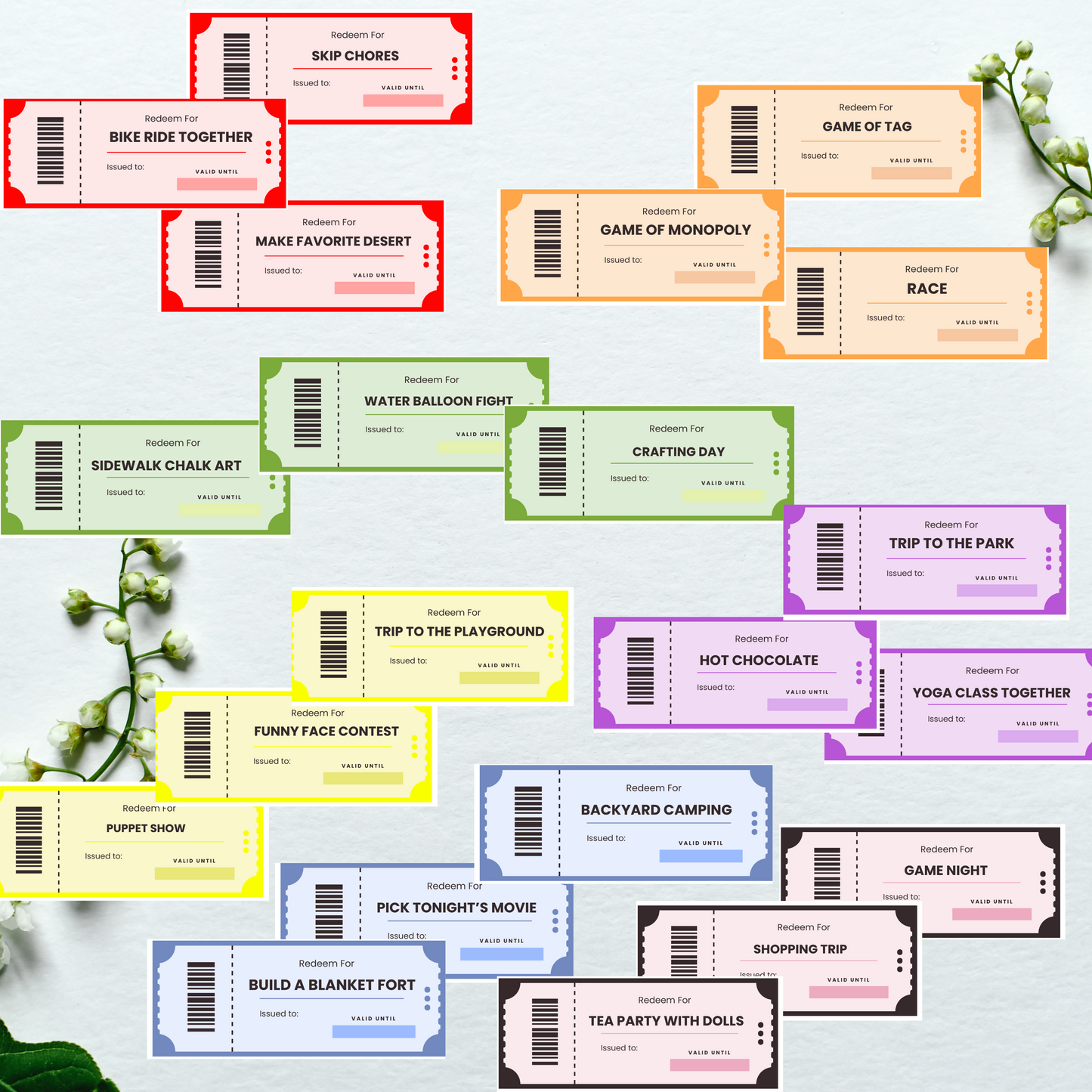 Printable Kids Coupons digital easy download birthdays Christmas anniversary valentines day gift ideas special events parties