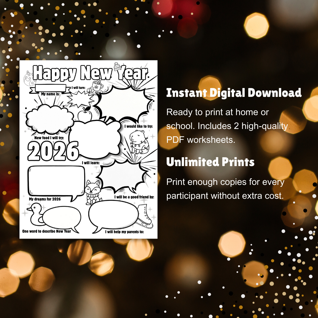New Year Goals and Resolutions Printables Digital Download School Coloring Year in Review Vision Board