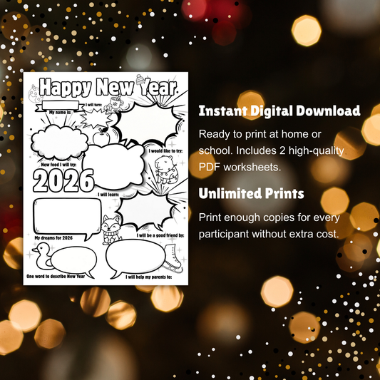 New Year Goals and Resolutions Printables Digital Download School Coloring Year in Review Vision Board