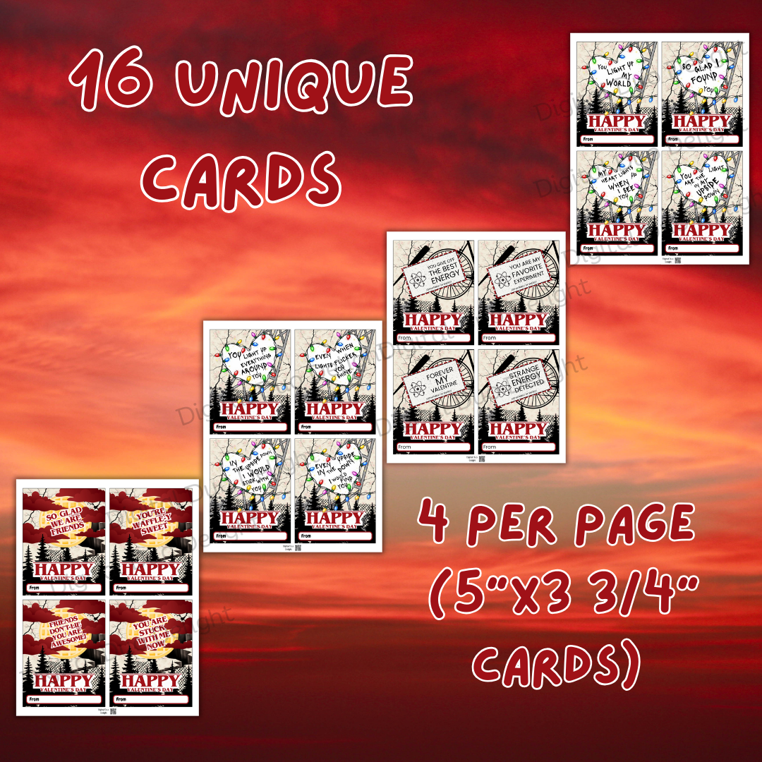 Kids Retro 80s Valentine's Day Cards Teens Tweens School Class Gifts Exchanges TV Show Digital Instant Download