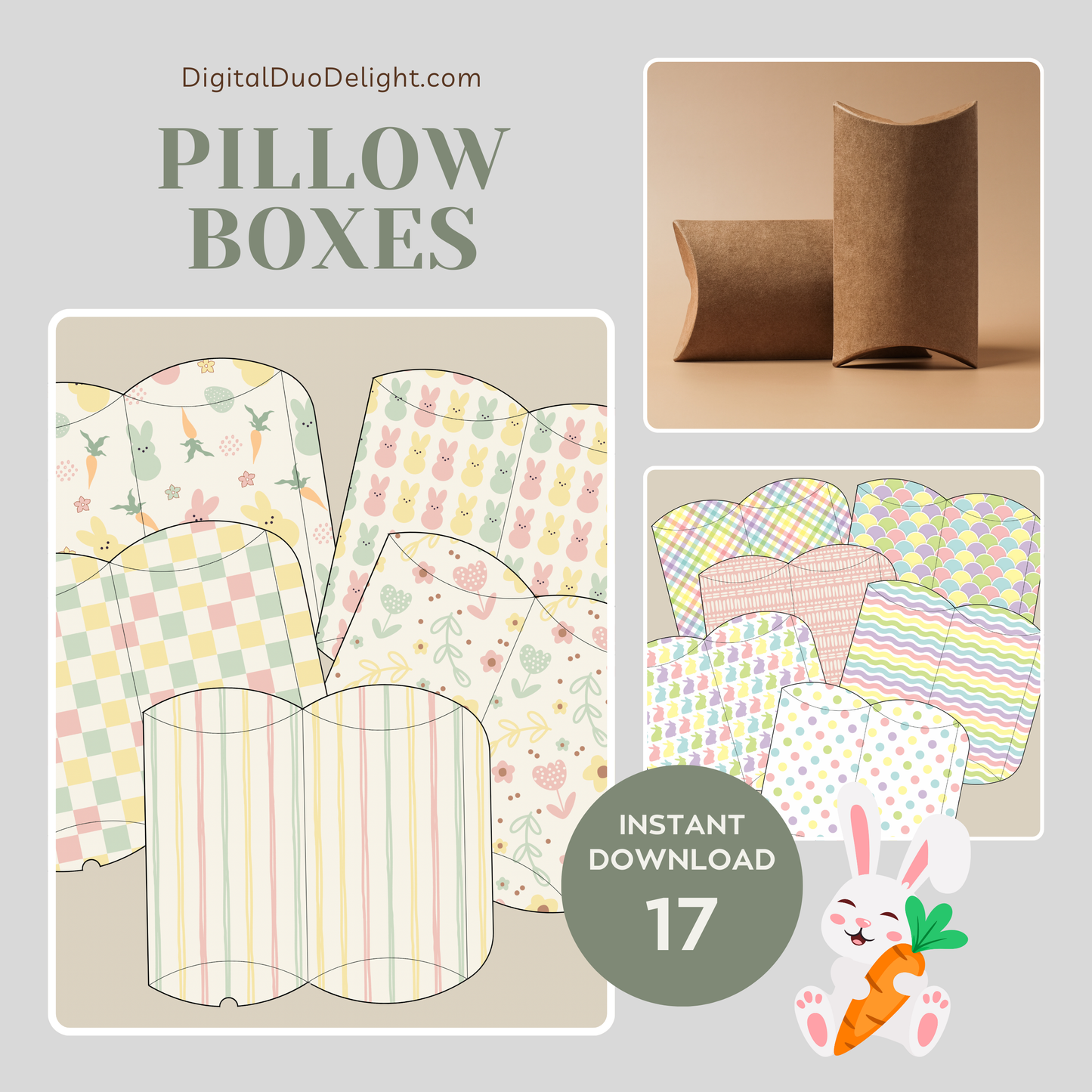 Easter Patterns Cute Pillow Boxes Bunny Egg Hunt and Party Goody Bags Children and Adults